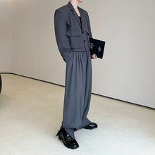 Load image into Gallery viewer, Cropped Flap Pocket Blazer Draped Pleated Cuffed Wide-leg Trousers Two-piece Set
