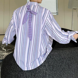 Ties Vertical Stripes Long Sleeves Shirts