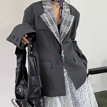 Load image into Gallery viewer, Lace-paneled Collar Striped Casual Suit Jacket
