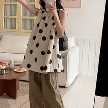 Load image into Gallery viewer, Round Neck Polka Dot Slit Sleeveless T-shirt
