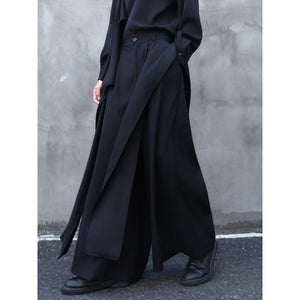 Deconstructed Ribbon Straight Wide-Leg Trouser Culottes