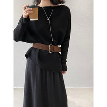 Load image into Gallery viewer, Women's Ribbed Knit Off Shoulder Belted Asymmetrical Hem Sweater

