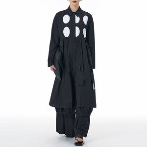 Loose Lapel Polka Dot Long Shirt Jacket