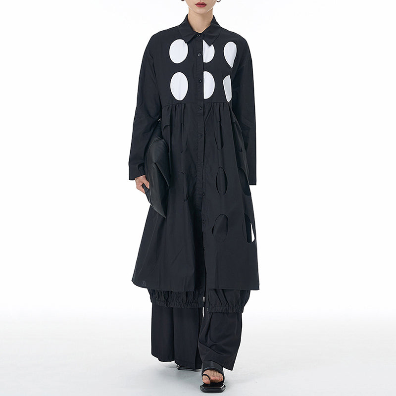 Loose Lapel Polka Dot Long Shirt Jacket