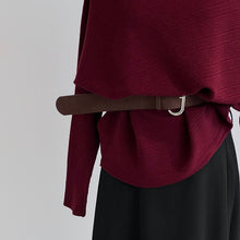 Load image into Gallery viewer, Women's Ribbed Knit Off Shoulder Belted Asymmetrical Hem Sweater
