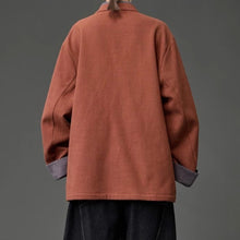Load image into Gallery viewer, Fleece Lined Contrast Collar Frog Button Hanfu Cardigan
