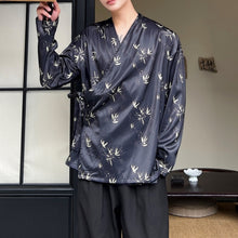 Load image into Gallery viewer, Lace-up Bamboo Leaf Print Shirt
