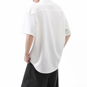 American Black Drape Stand Collar Casual Shirt