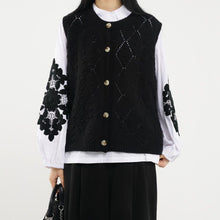 Load image into Gallery viewer, Round Neck Diamond Knitted Cardigan Vest
