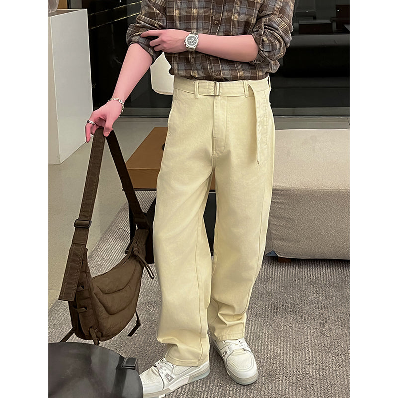 Belt-style Loose Straight-leg Denim Pants