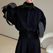 Load image into Gallery viewer, Leather Collar Contrast Plaid Oversized Turned-sleeve Cotton Jacket
