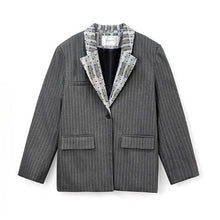 Load image into Gallery viewer, Lace-paneled Collar Striped Casual Suit Jacket

