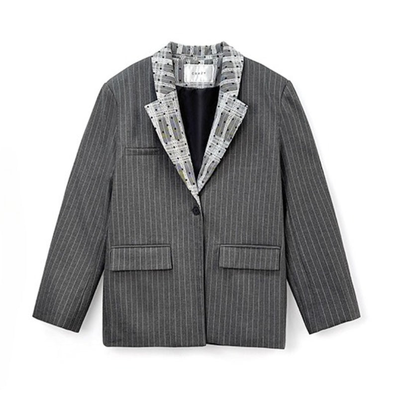 Lace-paneled Collar Striped Casual Suit Jacket