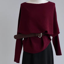 Load image into Gallery viewer, Women's Ribbed Knit Off Shoulder Belted Asymmetrical Hem Sweater
