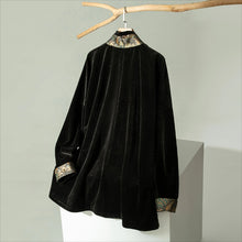 Load image into Gallery viewer, Gold Velvet Cross Collar Wrap Slanted Placket Loose Hanfu Cardigan

