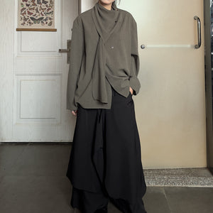 Irregular Patchwork Neck Scarf Long-sleeved Shirt