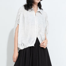 Load image into Gallery viewer, Women Pleated Textured Zip-up Collar Shirt

