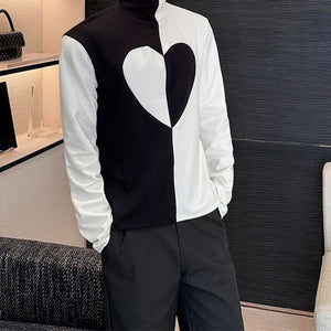 Black and White Patchwork Turtleneck T-Shirt