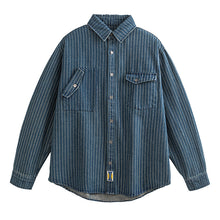 Load image into Gallery viewer, Japanese Retro Style Washed Striped Denim Shirt
