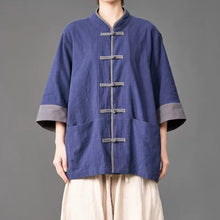 Load image into Gallery viewer, Cotton Linen Three Quarter Sleeve Frog Button Taichi Shirt
