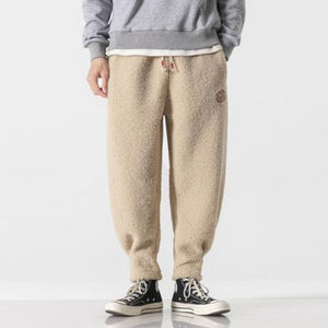 Retro Thick Velvet Embroidered Drawstring Trousers