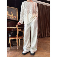 Load image into Gallery viewer, Lace Detail Beaded Straight Leg Loose Casual Trousers
