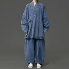 Load image into Gallery viewer, Women's Heavyweight Loose Cross Front Denim Kimono Cardigan Lantern Pants Two-piece Set
