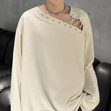 Load image into Gallery viewer, Asymmetrical Shoulder Straps Textured Long-Sleeve T-Shirt
