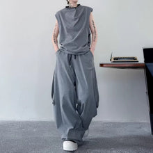 Load image into Gallery viewer, Solid Color Collar Contrasting Vest Casual Wide-leg Trousers Two-piece Suit
