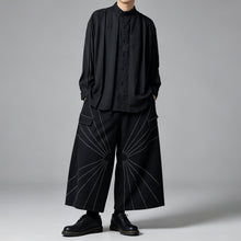 Load image into Gallery viewer, Japanese Draped Loose Long Sleeve Shirt Contrast Line High-waist Loose Wide-leg Pants Two-piece Set
