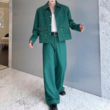 Load image into Gallery viewer, Handmade Gemstone Embellished Lapel Jacket and Wide-Leg Pants Two-Piece Set
