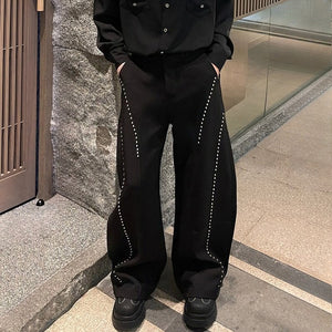 Heavy Metal Rivet Straight Scimitar Wide-leg Pants