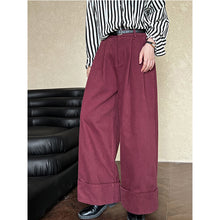 Load image into Gallery viewer, Cuffed Wide-leg Cotton High-rise Straight-leg Trousers
