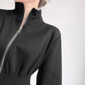Diagonal Zipper Personalized Slit Waist Dress