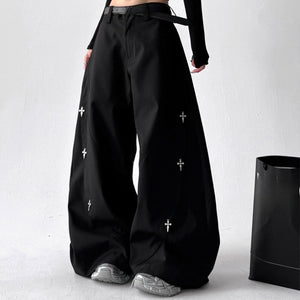 Vintage Embroidered Drape Loose Straight-leg Wide-leg Pants