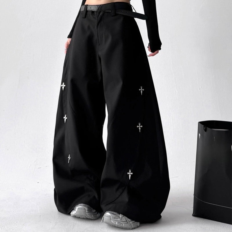 Vintage Embroidered Drape Loose Straight-leg Wide-leg Pants