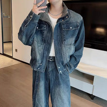 Load image into Gallery viewer, American Retro Washed Denim Jacket Machete Trousers Two-piece Suit
