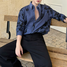 Load image into Gallery viewer, Vintage Butterfly Lace Mesh Splicing Plaid Shirt
