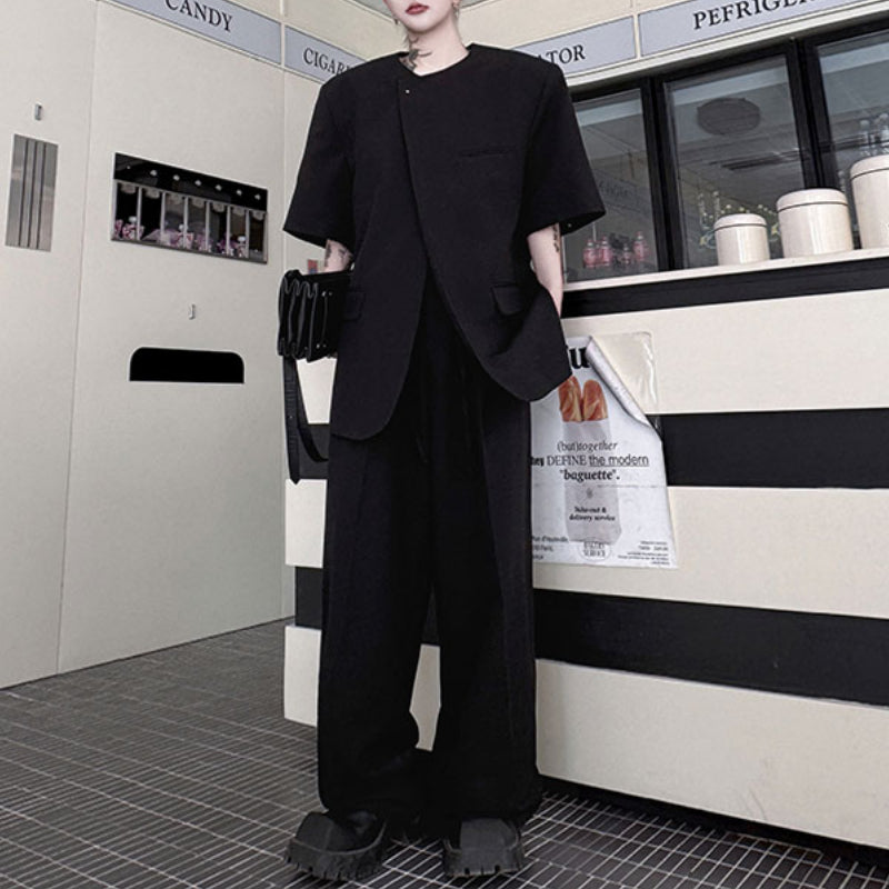 Solid Color Round Neck Shirt Loose Casual Draped Trousers Two-piece Suit