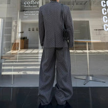 Load image into Gallery viewer, Striped Polka Dot Patch Detail Oversized Blazer Wide-leg Trousers Two-piece Set
