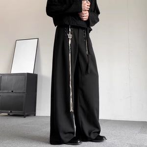 Japanese Retro Button Irregular Loose Straight Trousers