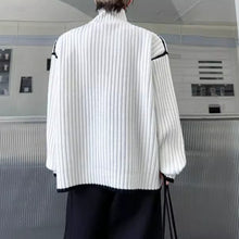 Load image into Gallery viewer, American Stand-up Collar Color-blocked Knit Cardigan
