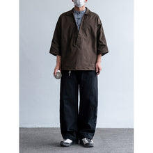 Load image into Gallery viewer, Japanese Plaid Paneled Layered Three Quarter Sleeve Cargo Shirt

