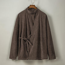 Load image into Gallery viewer, Corduroy Curved Collar Diagonal Placket Loose Hanfu Cardigan
