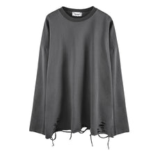 Load image into Gallery viewer, Ripped Hem Solid Long-sleeved T-shirt
