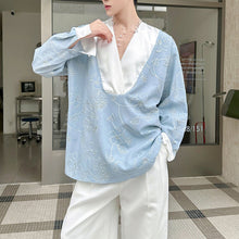 Load image into Gallery viewer, V-neck 3D Woven Floral Patchwork Shirt
