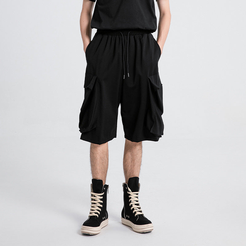 Black Large Pocket Loose Casual Shorts