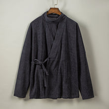 Load image into Gallery viewer, Corduroy Curved Collar Diagonal Placket Loose Hanfu Cardigan
