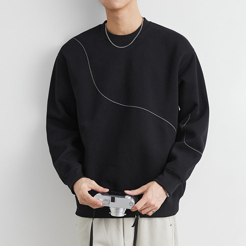 Line Embroidery Crew Neck Sweatshirt