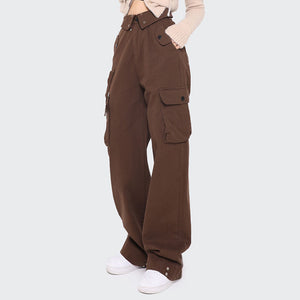 Waist Lapel Side Pockets Buttons Trousers